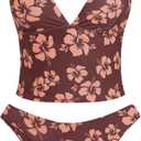 ZAFUL Women's Spaghetti Strap Tankini Swimsuits V Neck Tummy Control Tie Side Thong Bikini Swimsuits 2 Piece Bathing Suits, Small
