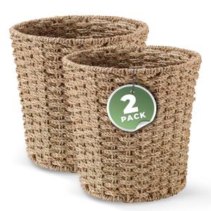 84ECO 2-Pack 3 Gallon Wicker Trash Cans for Bathroom, Bedroom, Office - Decorative Waste Basket (Natural Paper, 3 Gallons)