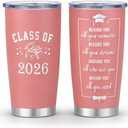 Class of 2026 Graduation Tumbler Pink 20oz with Lid, Senior 2026 Cup for Daughter Sister Best Friend, Stainless Steel Insulated Coffee Cup, 1 Pack