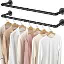 2 Pack Wall Mounted Clothes Rack, Black Industrial Pipe Clothing Rack 38.4IN,Heavy Duty Iron Garment Rack Bar For Closet,Laundry Room, Multi Purpose Hanging Rod