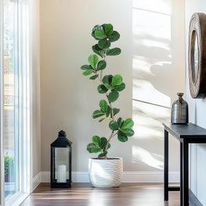GarveeHome Artificial Fiddle Leaf Fig Tree - 6 ft Fake Plant with Black Nursery Planter, Large Fake Tree for Home or Office Decor - Artificial Plants Indoor Outdoor, Housewarming Gift (Green)