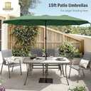 HERA'S PALACE 15ft Umbrella Patio Outdoor with Base Large Rectangle Table Double Market Umbrellas Clearance Included Stand for Deck Outside Pool Picnic Inground Yard Commercial, Mint