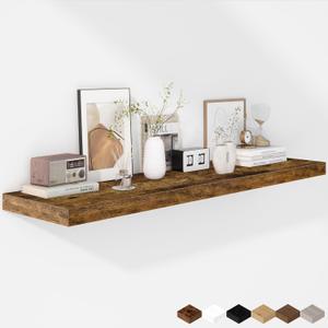 Fun Memories Floating Shelves - 12 Inch Rustic Wooden Wall Shelves - Extra Deeper & Thicker Wall Mounted Storage Shelf for Living Room, Kitchen, Farmhouse - 48" W x 12" D x 1.8" H - Brown