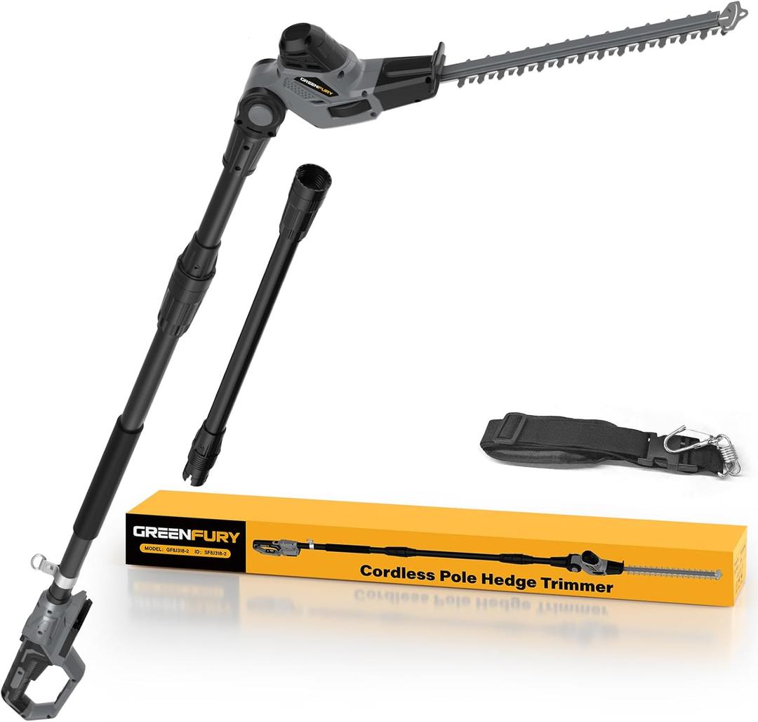 Cordless Pole Hedge Trimmer Compatible with Dewalt 20V MAX Battery, 18-Inch Dual Action Blade, Sectional Extension Pole with 16 FT Reach, 135 Adjustable Head (Bare Tool Only)