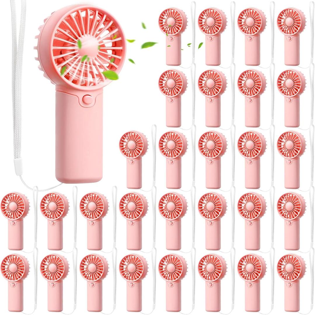 Rossesay 30 Pcs Mini Portable Fan Handheld Battery Operated Portable Small Personal Fans for Summer Travel Beach Indoor Outdoor Cooling Gift (Pink)