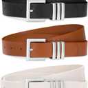 3 Pack Women Leather Belt for Jeans Pants Dresses Fashion Ladies Waist Belts with Gold Buckle (G-black+brown+beige(square Silver Buckle))