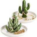 Elsjoy Set of 2 Aloe and Cactus Ring Holder Dish, Ceramic Plant Jewelry Dish Bracelet Earrings Necklace Organizer Tray, Decorative Succulent Trinket Dish for Wedding, Birthday Gifts, Home Decor