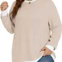VISLILY Womens-Plus-Size-Tops Trendy Color Block Long Sleeve T Shirts Casual Loose Tunics Cute Knit Crewneck Blouses XL-5XL