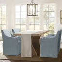 KISLOT Upholstered Dining Chairs with Casters Easy Assembly Modern Accent Armchair with Rollers for Diningroom Bedroom Livingroom Reading Room, Greyish Blu