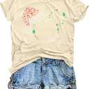 Christmas Shirts for Women Merry Christmas Tshirt Xmas Graphic Print Tee Tops Blouse Gifts (Apricot)