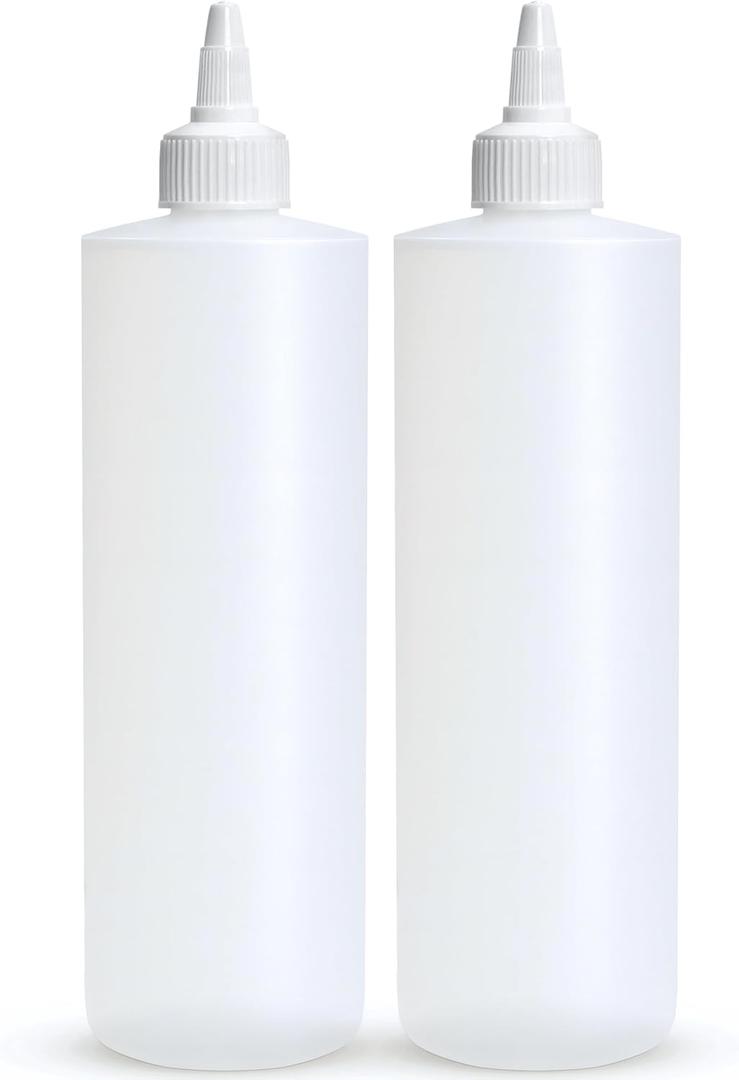 BRIGHTFROM Condiment Squeeze Bottles, 16 OZ Empty Squirt Bottle with Twist Top Cap, Leak Proof - Great for Ketchup, Mustard, Syrup, Sauces, Dressing, Oil, Arts and Crafts, BPA FREE Plastic - 2 PACK