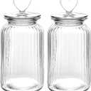 WHJY Set of 2 Airtight Glass Jars, 45oz Jar of Hearts Cute Cookie Jar Decorative Jars with Lids Candy Jars for Candy Buffet Heart Shaped Lid - Stripes Textured