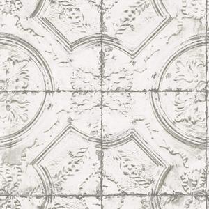 InHome NHS3711 Newport Tin Tile Peel Stick Wallpaper, White & Off-White (20.5" x 198")