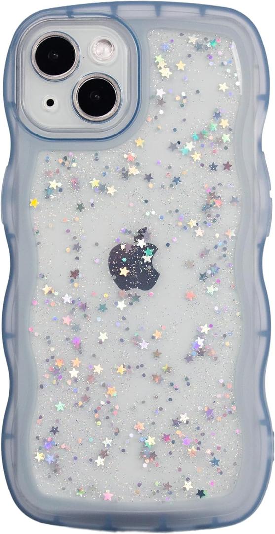 Case for iPhone 13 6.1 Inch,Cute Clear Glitter Sparkle Case for Glamorous Women Girls,Non-Yellowing,Soft Slim TPU Wave Edge - Full Body Shockproof Protection Phone Cover -Blue