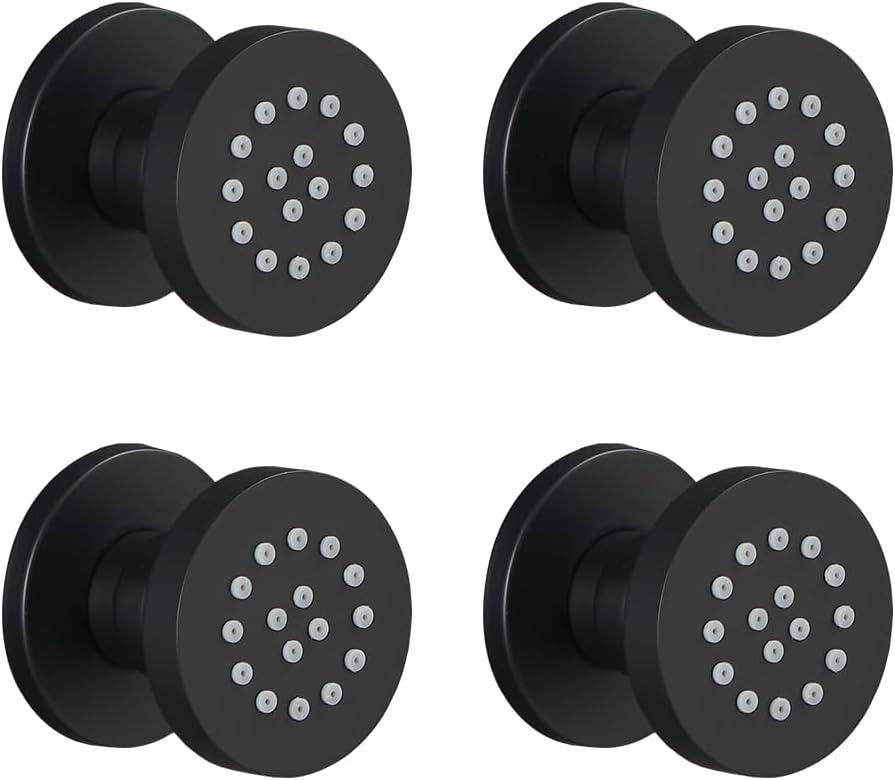 Brass Shower Body Jet Round Massage Side Sprayer Adjustable Wall Mounted, 4PCS, Matte Balck
