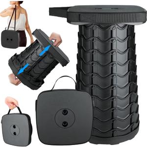 Upgraded Collapsible Stool Portable for Adults Heavy Duty, 620lbs Max Weight, Square Foldable Stool Thickened Telescoping Folding Seat for Camping Hiking, Outdoor, Travel(Square) (Black)