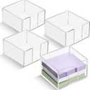 4 Pcs Acrylic Sticky Note Holder 3 x 3 Clear Crystal Acrylic Note Dispenser Notepad Memo Holder Office Desk Organizer Accessories Sticky for Dorm Room Office Desk