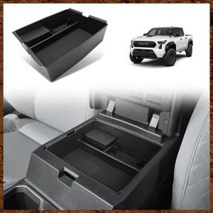 Muslogy Center Console Organizer Compatible with Toyota Tacoma 2024 2025 Accessories Middle Console Storage Box ABS Material with Anti-Slip Mats Interior Insert Tray (Black)