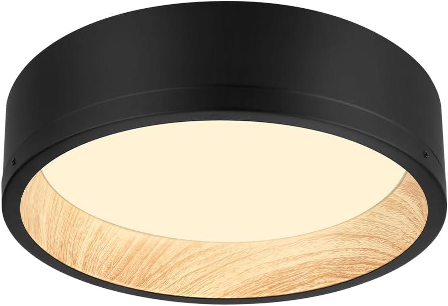 DAKASON LED Flush Mount Ceiling Light Fixture 12.5'' 25W 1500LM, 3000/4000/5000K CCT Selectable, Painted Woodgrain and Black Frame, Dimmable Modern LED Ceiling Light for Kitchen, Hallway, Living Room