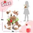 Hopearl Adorable Plush Cow Toy with Knitted Cute Strawberry Bib Floppy Dairy Cattle Soft Stuffed Animal Gifts for Boys Girls Kids Toddlers, Light Brown, 9''