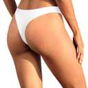 Yonique Women Thong Bikini Bottom Bathing Suit Bottom (Small, White)