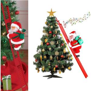 Electric Santa Claus Climbing Ladder to Christmas Tree with Music, Hanging Ornaments for Xmas Tree Ornament Indoor
