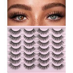 False Eyelashes 14mm Faux 3D Mink Lashes Natural Look Cat Eye Wispy Lashes Pack by Kiromiro, 14 Pairs