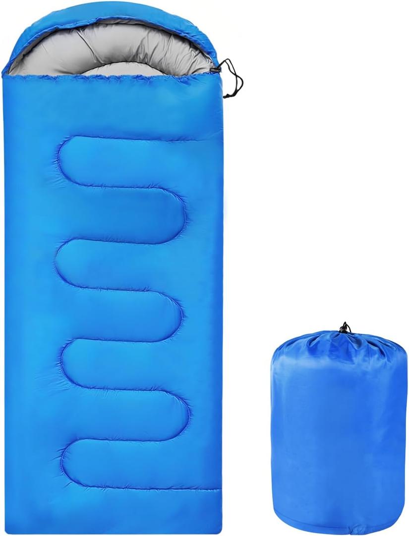Sleeping Bags Portable Waterproof Camping Sleeping Bag for Adults Kids 4 Seasons Cold Weather or Warm Backpacking Hiking Travel Indoor Outdoor Use (Blue)