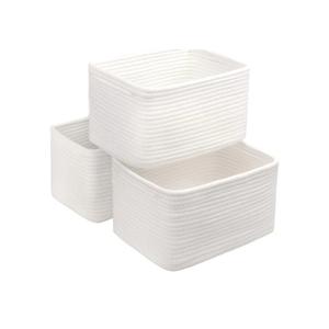 R RUNKA Small Cotton Rope Basket – Storage Bin for Organizing (10.6" x 6.7" x 6.7"), Bathroom Storage Basket for Shelf, Counter & Closet（White）