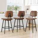 Raynesys 24-Inch Leather Bar Stools Set of 3 with High Backrest, Dark Brown, 24 Inch - 3 Pack