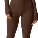 QINSEN Womens Sexy Square Neck Long Sleeve Full Length Leggings Bodycon Stretch Jumpsuit (Large, Brown)