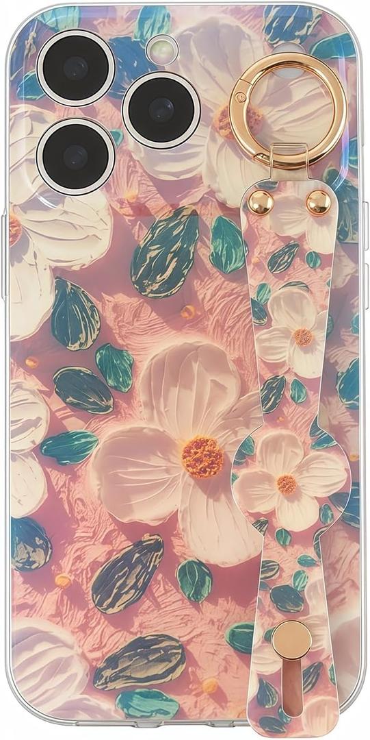 siduater Hand Strap Holder Case for 6.9" iPhone 17 Pro Max with Kickstand - Wrist Strap Band Soft Design Shockproof Cover, Adjustable Handle Grip Loop for iPhone 17 Pro Max 6.9 Inch, Camellia Pink