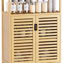 HITNET Bathroom Cabinet Freestanding, Bamboo Storage Cabinet 4-Tier Floor Cupboard with Door and Shelf for Bathroom, Kitchen, Hallway, Natural