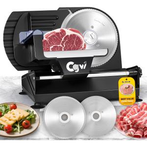 Meat Slicer, 220W Electric Deil Food Slicer with 2 Removable 7.5" Blades, 4/5" Adjustable Thickness, Food Slicer Machine for Home Cutting Meat Cheese Bread Vegetables, 110V CE (Black)
