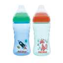 Nuby 2 Pack No Spill Printed Thirsty Kids No-Spill Sip-it Sport Cup with Soft Spout and Lid - 12oz, 12+ Months, 2 Pack, Blue Rocket & Aqua Fox