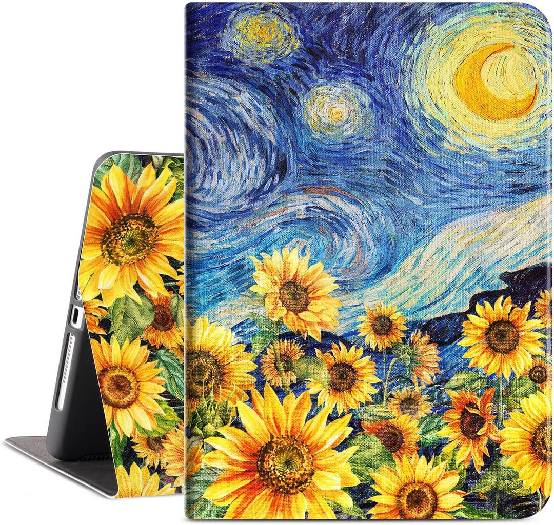 iPad 9.7 Case for iPad 6th Generation, iPad 5th Generation case, iPad Air 2 Case/iPad Air 1 Case 9.7-inch ipad case 6th generation Multi-Angle Adjustable Stand Auto Wake/Sleep, Starry Night Sunflowers