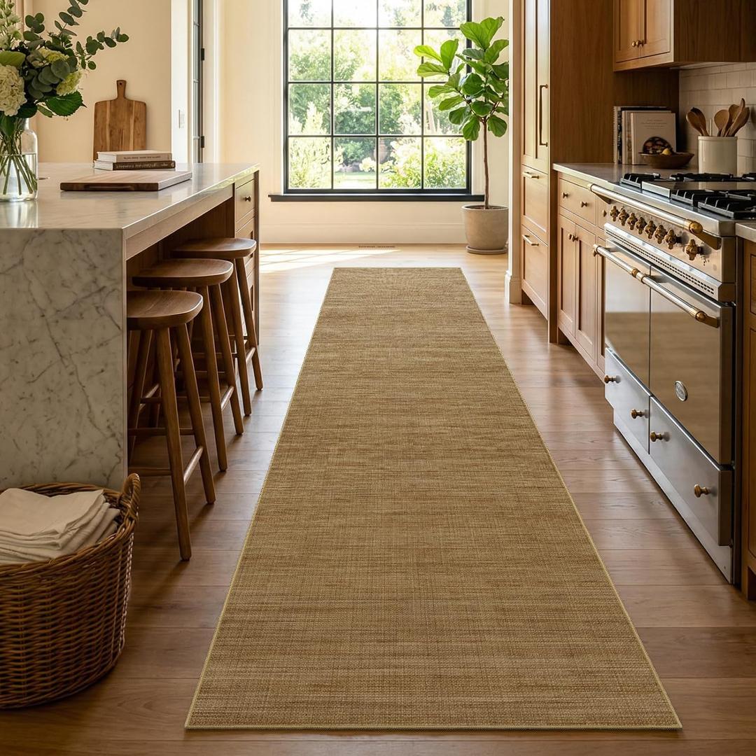 Puino Washable Jute Runner Rug 3x10 - Non Slip Hallway Rugs Natural Brown