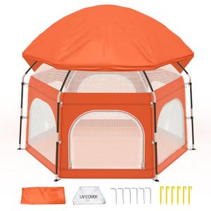 Baby Playpen with Canopy, Portable Outdoor & Indoor Baby Beach Tent for Babies and Toddlers, Foldable Play Yard with Mosquito Net, Travel Play Yard Includes Sand Stakes & Carry Bag