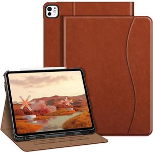 Fintie Folio Case for iPad Pro 13-inch (M5) 2025 / (M4) 2024, Multi-Angle Viewing Protective Stand Cover with Pencil Holder & Pocket, Auto Sleep/Wake, Brown