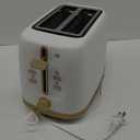 West Bend Timeless 2-Slice Toaster with 7 Browning Levels, Bagel/Waffle/Defrost Settings, High-Lift Lever, Anti-Jam, Easy-Clean Crumb Tray, 2-Slice, White/Gold