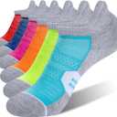 CS CELERSPORT 6 Pack Women's Ankle Running Socks Cushioned Low Cut Tab Athletic Socks (Grey Multicolored)