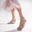DREAM PAIRS Women's Low Wedge Sandals Ankle Strap Heel Sandal Open Toe Dress Summer Shoes, Size 9, Silver, Jones
