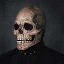 RRANYF Creepy Halloween Full Head Skull Mask with Movable Jaw, Adult Entire Head Realistic Latex Helmet, Scary Skeleton