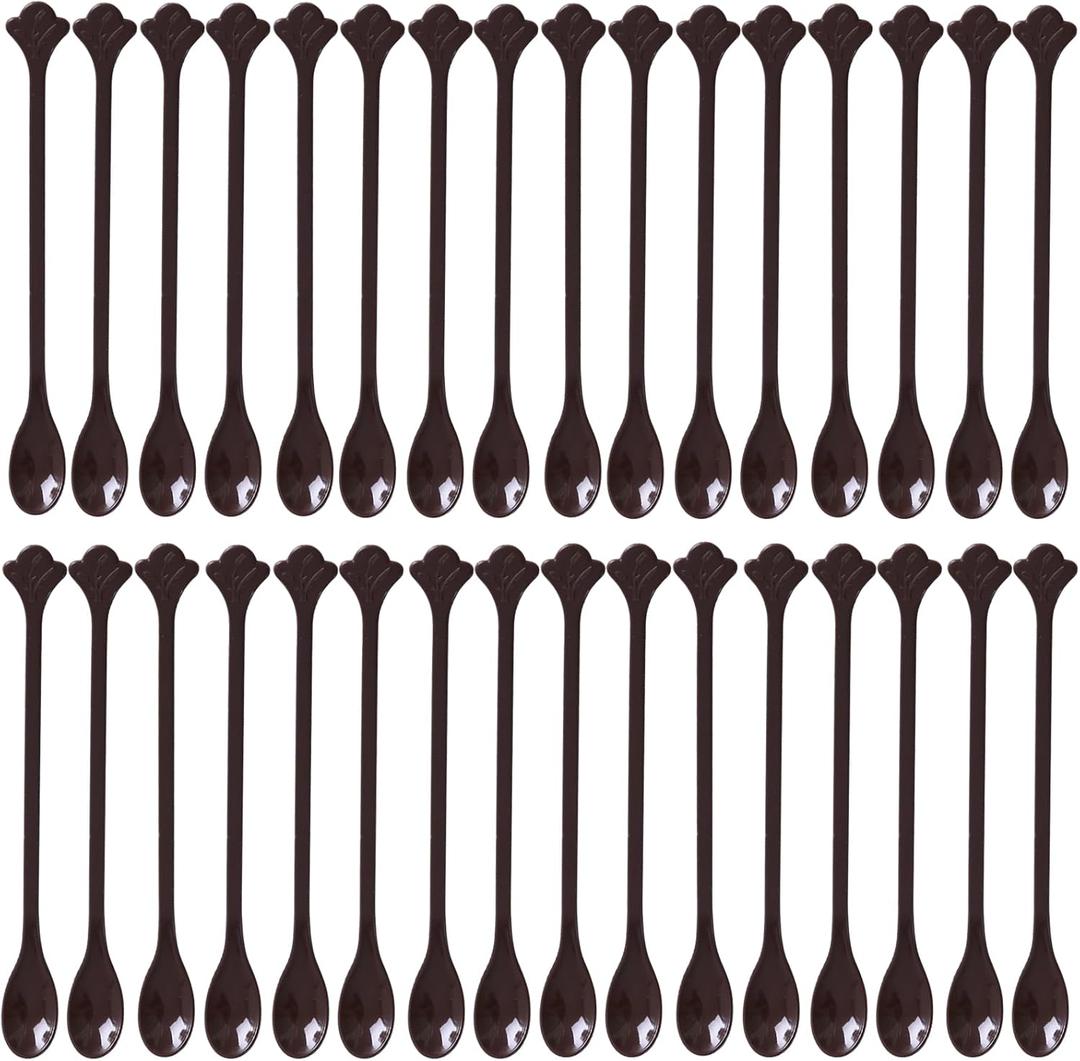200 Pcs Coffee Cocktail Stirrer Stick Spoon Disposable Plastic Mini Stir Cup Drink Kitchen Dining Coffee Tea Spoon, Utensils Accessories Bar Restaurant, Brown