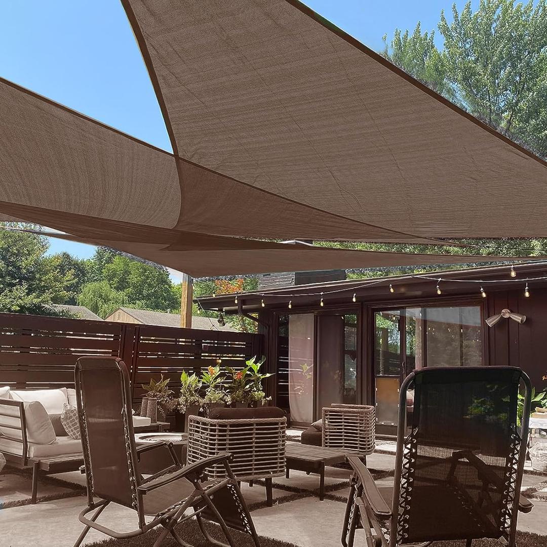 LOVE STORY 20' x 20' x 20' Triangle Brown Sun Shade Sail Canopy UV Block for Outdoor Patio Garden Backyard