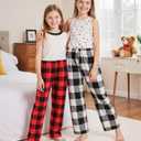 HONGTEYA Girls Christmas Pants with Pockets Soft Long Loose Kids Plaid Bottom Indoor Outdoor Xmas Holiday 8-14 Years (US, Age, 13 Years, 14 Years, White+Red)