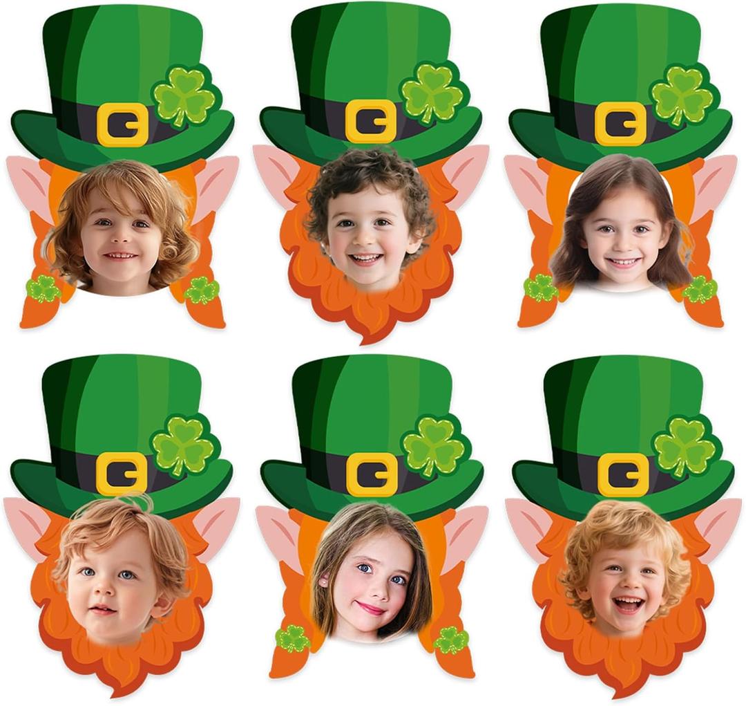 2 x 50Pcs St. Patrick's Day DIY Cutouts, March Leprechaun Hat and Beard Paper Cutting Green Irish Bulletin Board Decor with DIY Photo Space for Classroom Party Wall Decor