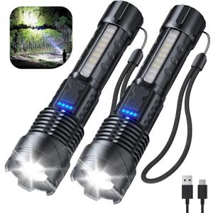 Cinlinso Flashlight High Lumens Rechargeable 2 Pack, 6000 Lumen Super Bright Led Flashlights with 7 Light Modes, IPX6 Waterproof, Powerful Handheld Flash Light for Camping Home Emergencies (Black)
