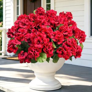Roberly 6 Pcs Artificial Flowers for Outdoors, Red Fake Geranium Flowers UV Resistant Realistic Silk Faux Plants for Spring Summer Front Door Yard Window Box Indoor Home Decor