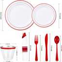 WELLIFE 700 Pieces Red Plastic Plates - Disposable Silverware and Cups, Include: 100 Dinner Plates 10.25, 100 Dessert Plates 7.5, 100 Red Cups 9 OZ, 100 Plastic Cutlery